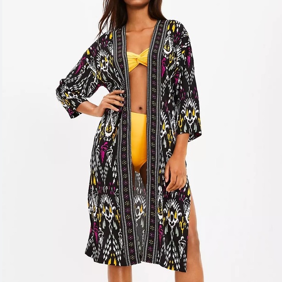 LOFT beach multicolored ikat boho festival kimono duster cover up size XS/S - Picture 1 of 5